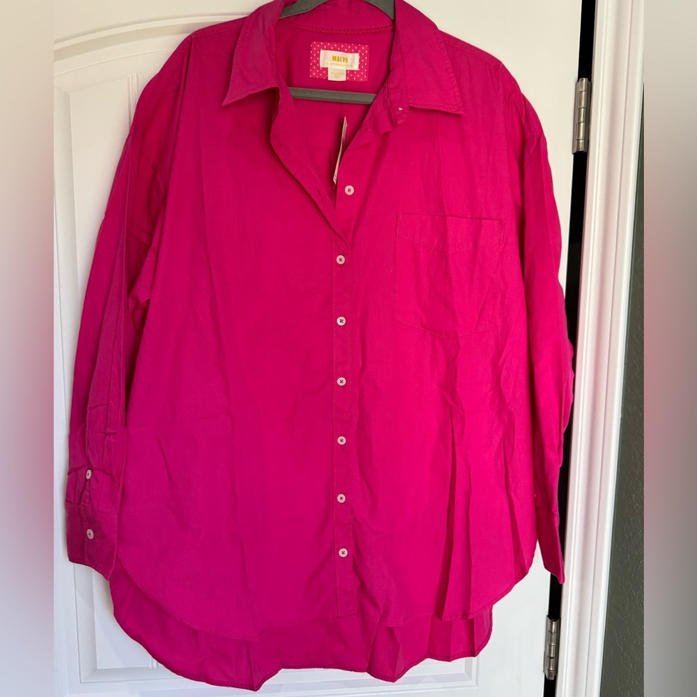 Anthropologie Maeve Pink Button Down Blouse XL Silk Blend NWT Oversized Shirt